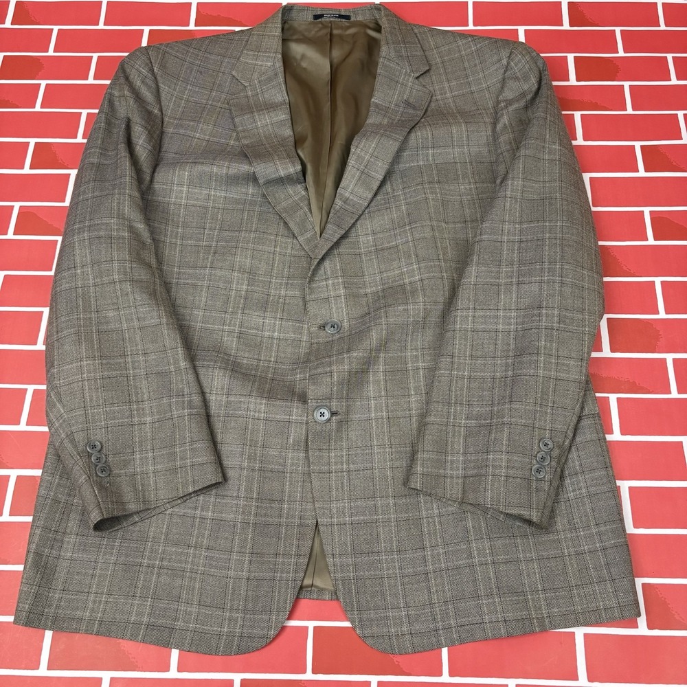 Hart Schaffner Marx Blazer 48 Regular Brown Plaid Wool Tweed Blazer